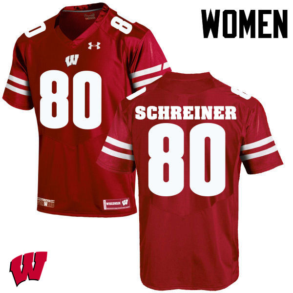 Women Wisconsin Badgers #80 Dave Schreiner College Football Jerseys-Red - Click Image to Close